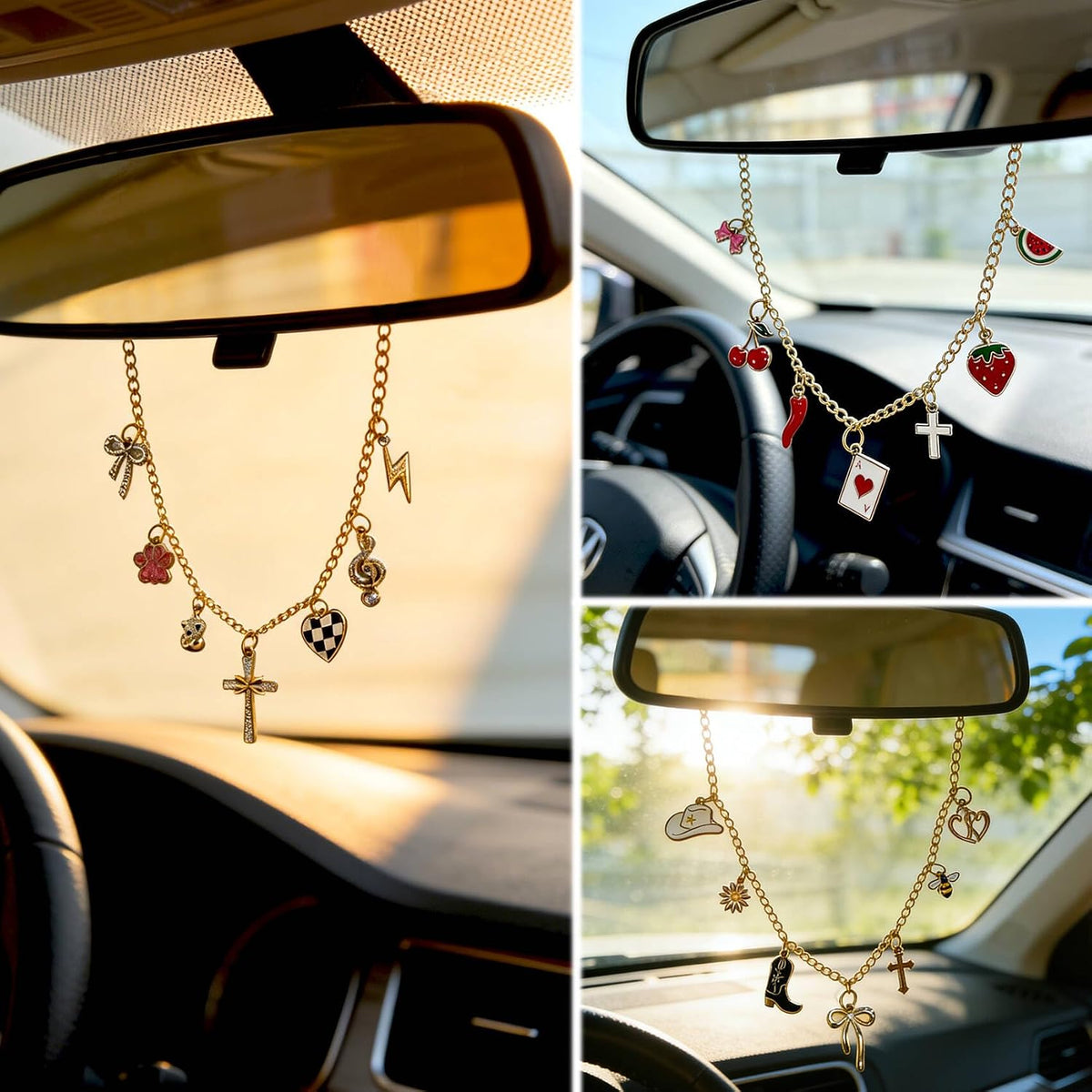 Car Rearview Mirror Charm Gold Hanging Cross Western Cowgirl Ornament
