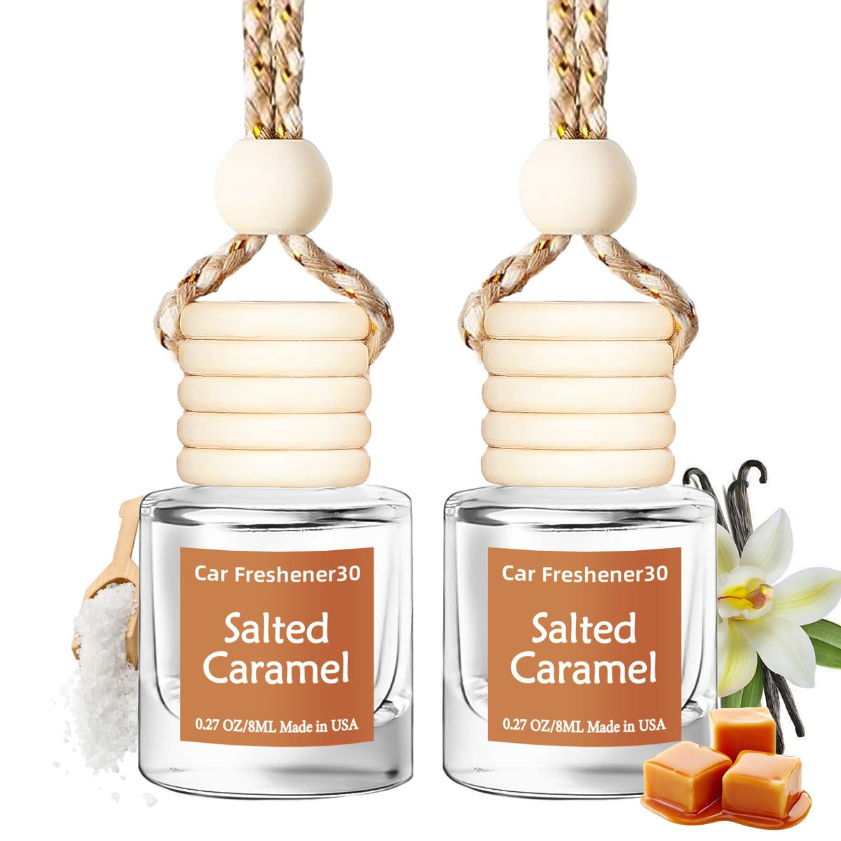 Hanging Car Air Freshener, Long Lasting Essential Oil Diffuser, Non-Toxic New Car Scent, Cute Car Fresheners for Women, 2 Pack Made in USA