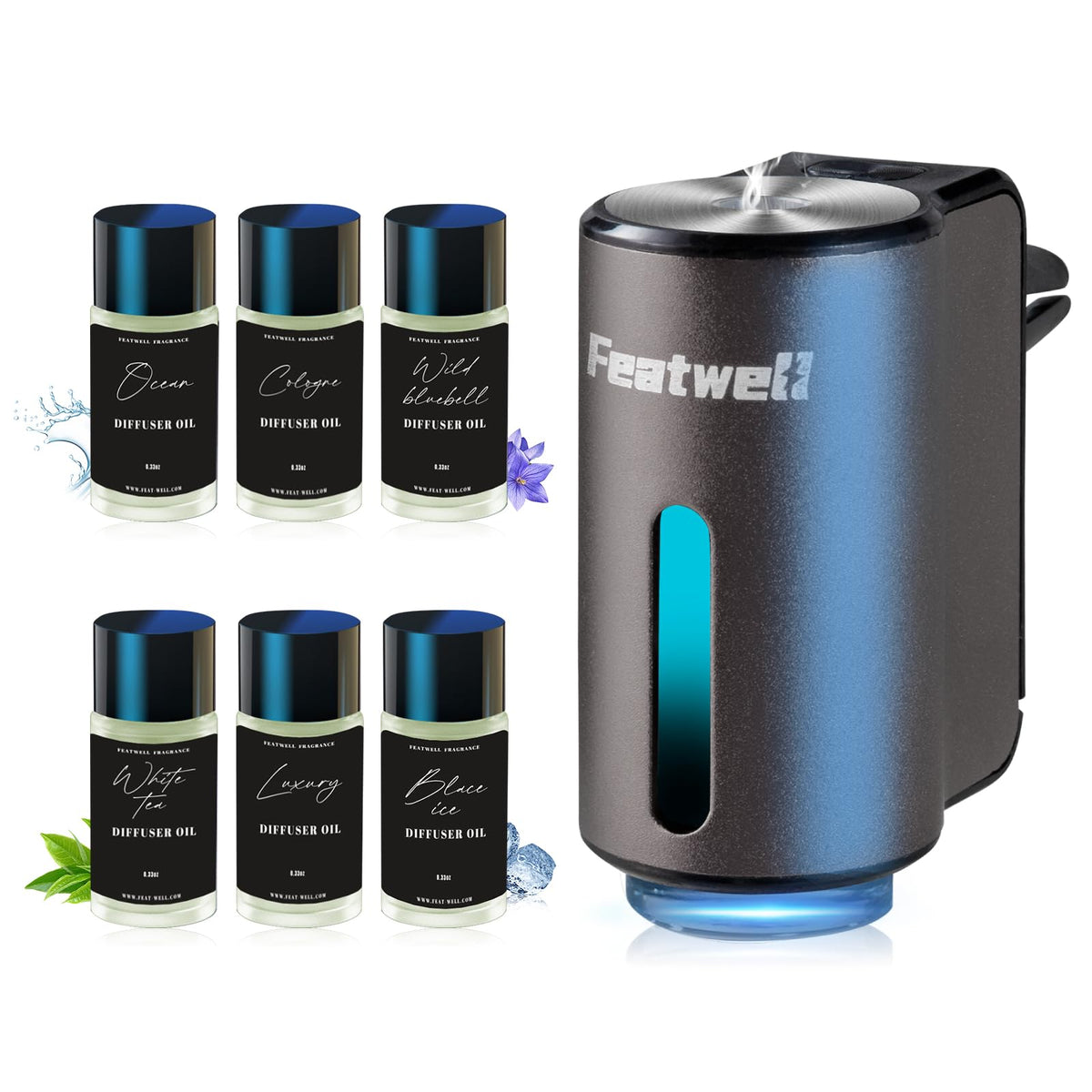Featwell Car Air Freshener, Air Freshener Diffuser Three Adjustable Modes, Aromatherapy Machine Rechargeable (Black)