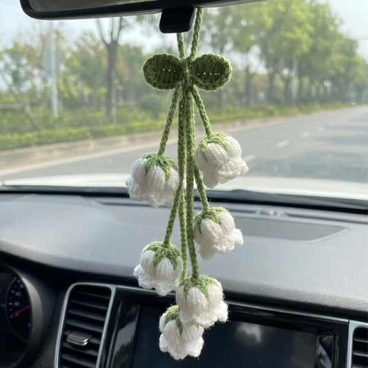 Crochet Lily Car Hanging, Handmade Lily Rearview Mirror Charm, Boho Car Decor, Crochet Flower Car Accessory, for Her D9