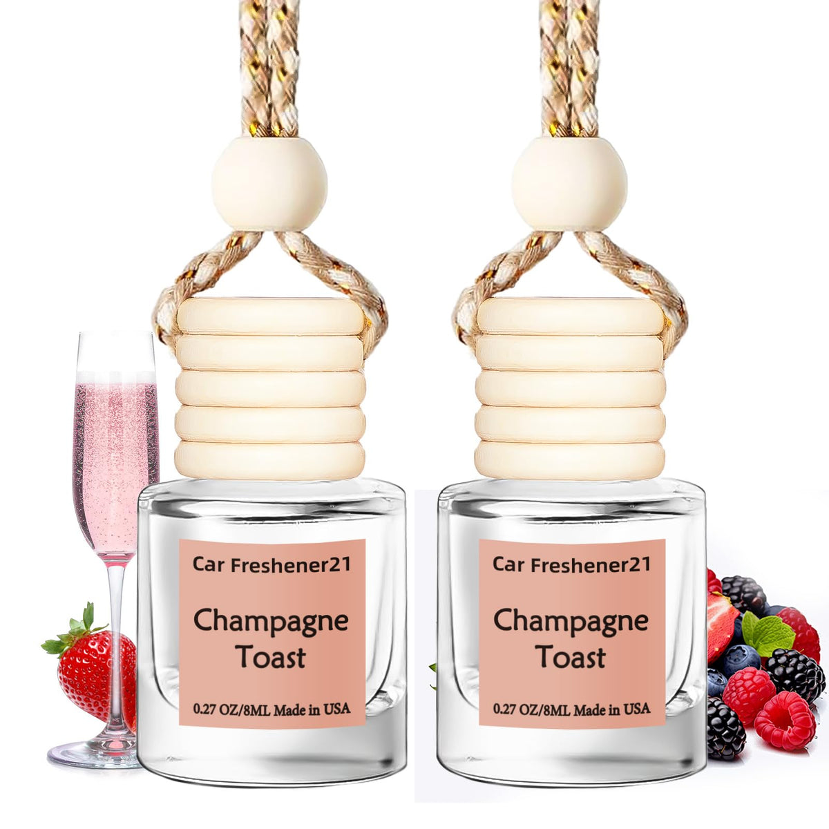Hanging Car Air Freshener, Long Lasting Essential Oil Diffuser, Non-Toxic New Car Scent, Cute Car Fresheners for Women, 2 Pack Made in USA