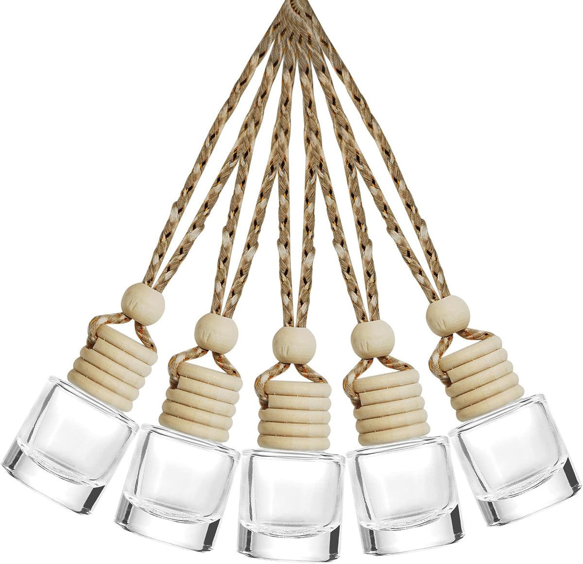 ESEWALAS 5PCs Hanging Car Air Freshener, Empty Glass Perfume Bottlespendant Bottle, Air Freshener Pendant