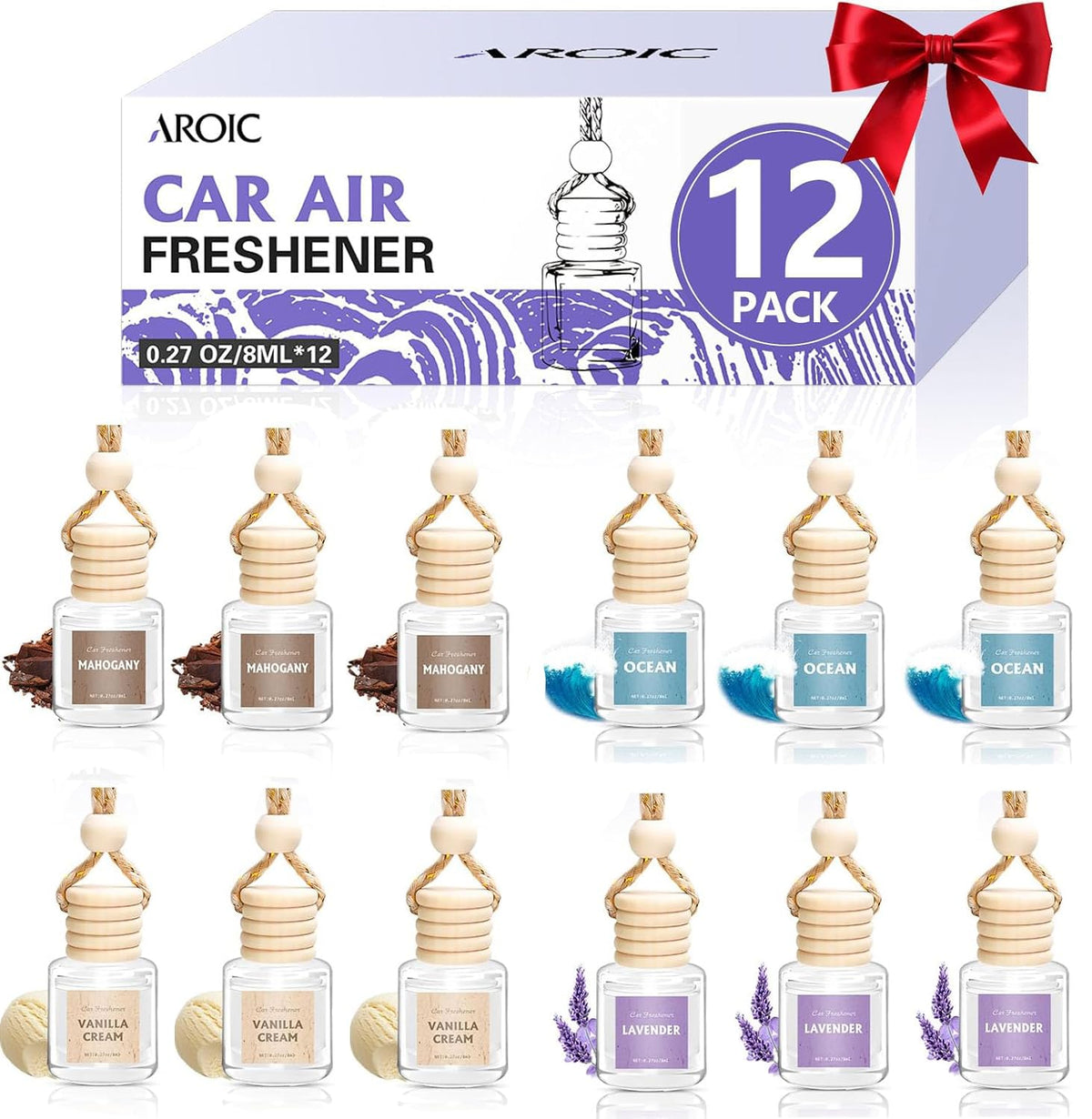 AROIC 6Pack Car Air Freshener, Hanging Essential Oil Air Freshener Diffuser