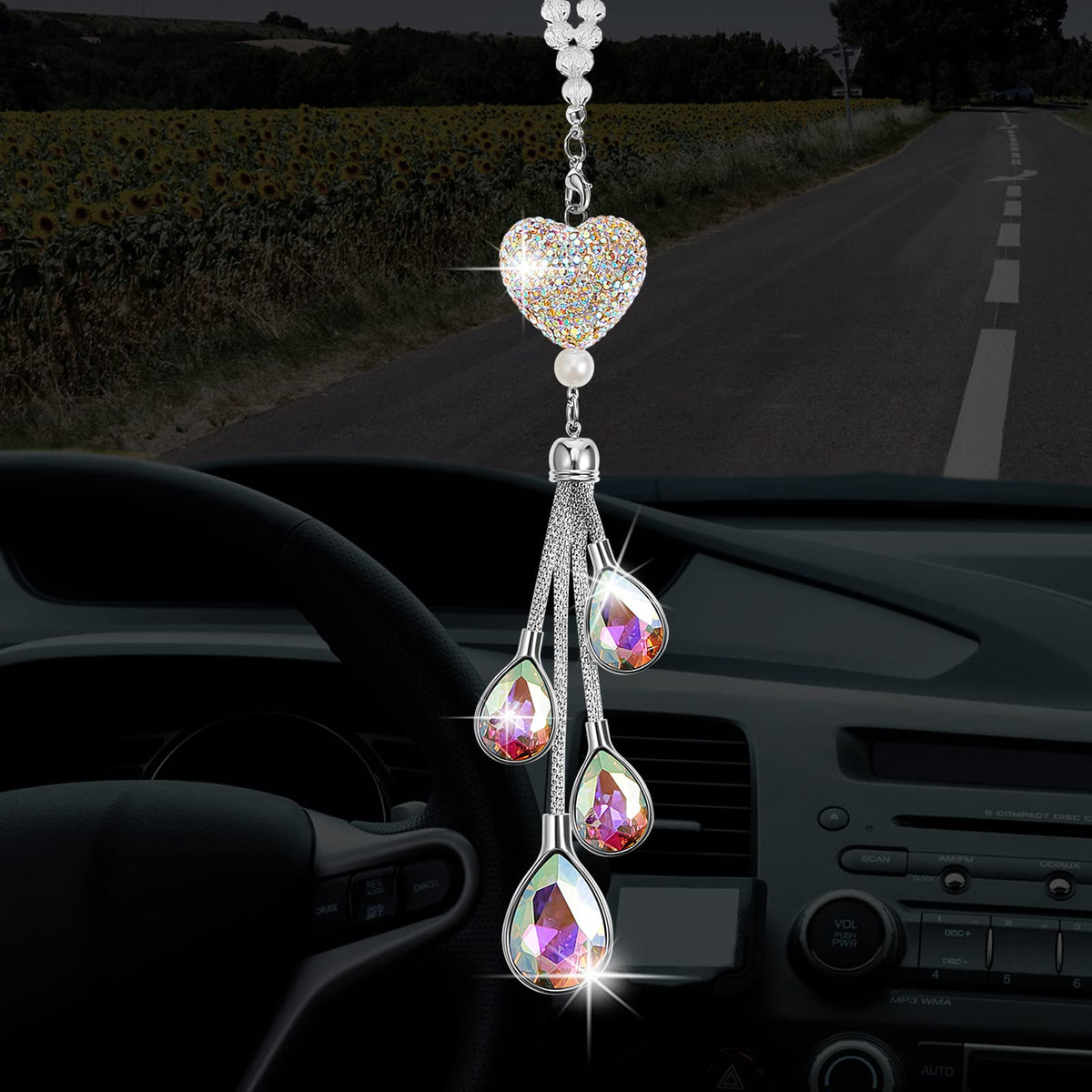 Frienda Bling Car Rearview Mirror Charm, 9.8 Inch, White