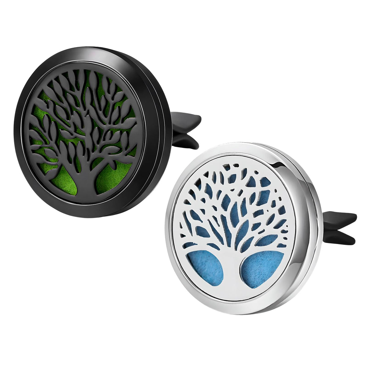 KVAEY 2PCS 30mm Car Diffuser Vent Clips, Tree of Life Aromatherapy Essential Oil Diffuser Locket with 12 Felt Pads, Stainless Steel Car Diffuser Locket Air Freshener (Black)