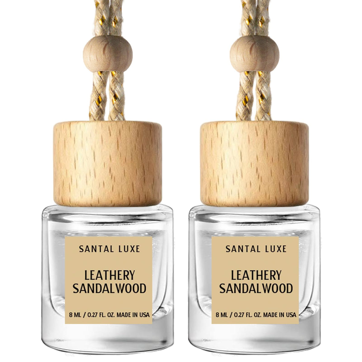 C Classy Car Air Freshener Hanging 2 Pack, Mahogany Teakwood Essential Oil Diffuser, Cute Glass Bottle, Long-Lasting Fragrance Car Accessories for Women & Men, Made in USA
