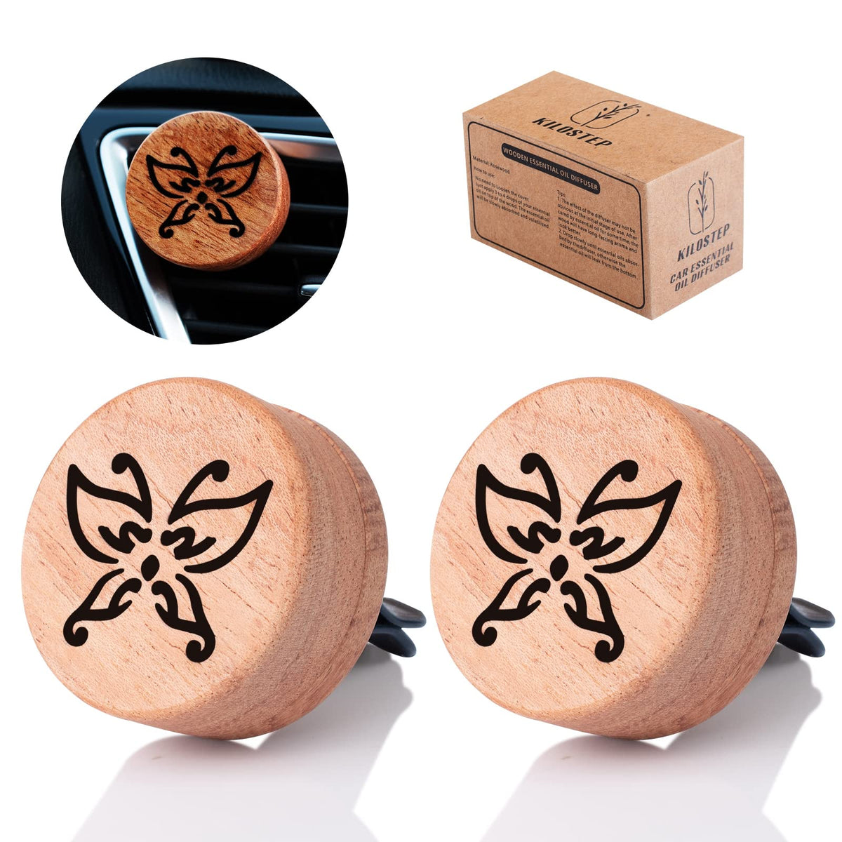 Essential Oil Car Diffuser, 2 PCS Car Aromatherapy Wood Diffuser with Vent Clip