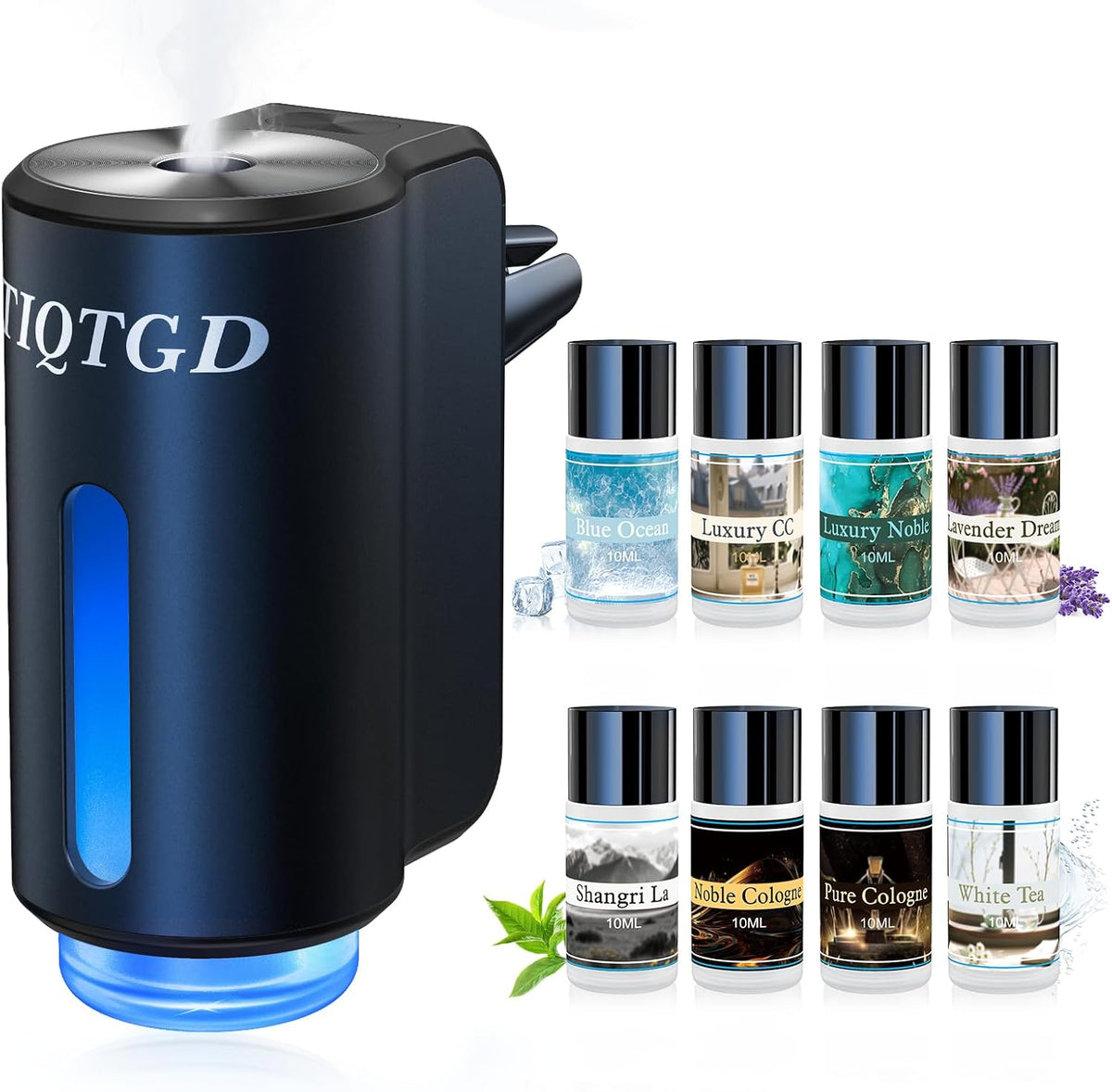Smart Car Air Freshener, Car Air Freshener Diffuser with 3 Adjustable Modes, Rechargeable Aromatizante para Carro with 8pcs Essential Oil, Long-Lasting, Black