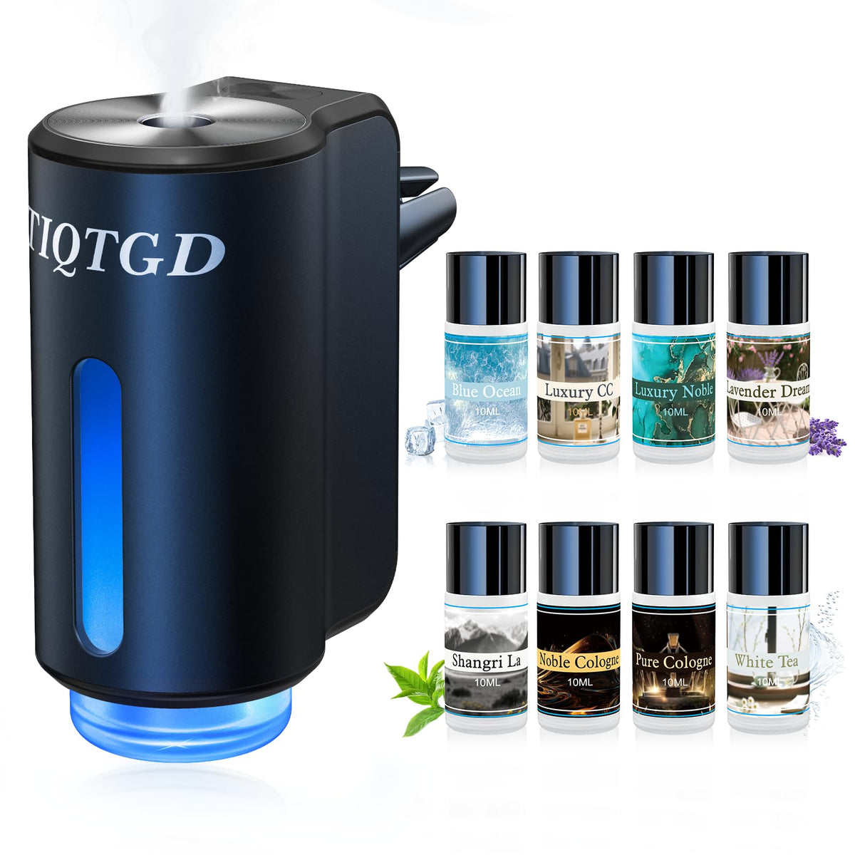 Smart Car Air Freshener, Car Air Freshener Diffuser with 3 Adjustable Modes, Rechargeable Aromatizante para Carro with 8pcs Essential Oil, Long-Lasting, Black
