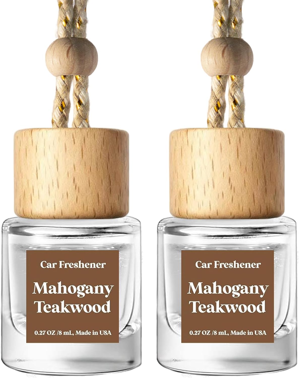 C Classy Car Air Freshener Hanging 2 Pack, Mahogany Teakwood Essential Oil Diffuser, Cute Glass Bottle, Long-Lasting Fragrance Car Accessories for Women & Men, Made in USA