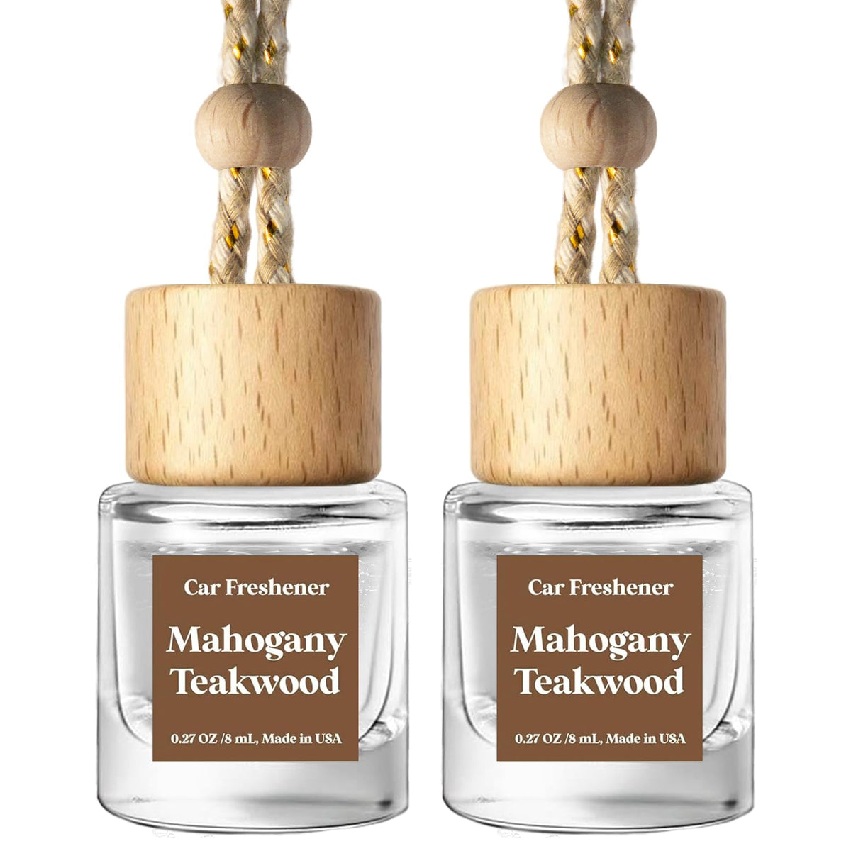 C Classy Car Air Freshener Hanging 2 Pack, Mahogany Teakwood Essential Oil Diffuser, Cute Glass Bottle, Long-Lasting Fragrance Car Accessories for Women & Men, Made in USA