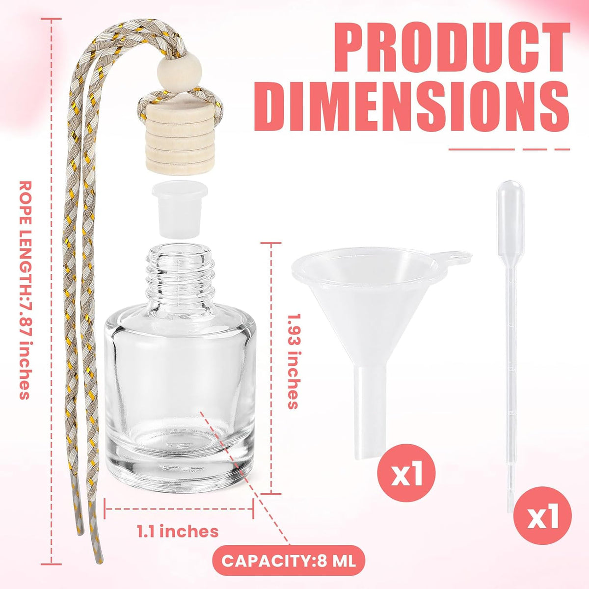20 Pcs Car Diffuser Bottle Set,Empty Glass Car Air Freshener Bottle Bulk