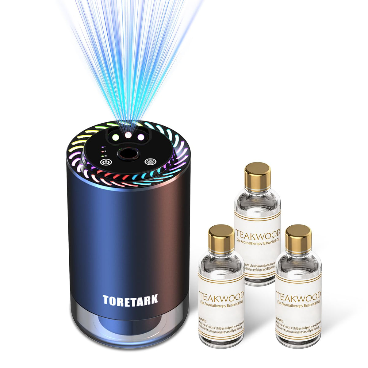 Smart Car Air Freshener with Star Light & 100ml Diffusers Oil Refills, Auto On/Off Aroma Diffuser, 3 Adjustable Mist Modes Rechargeable Aromatizante para Carro - Car Diffuser（Cologne+Ocean）
