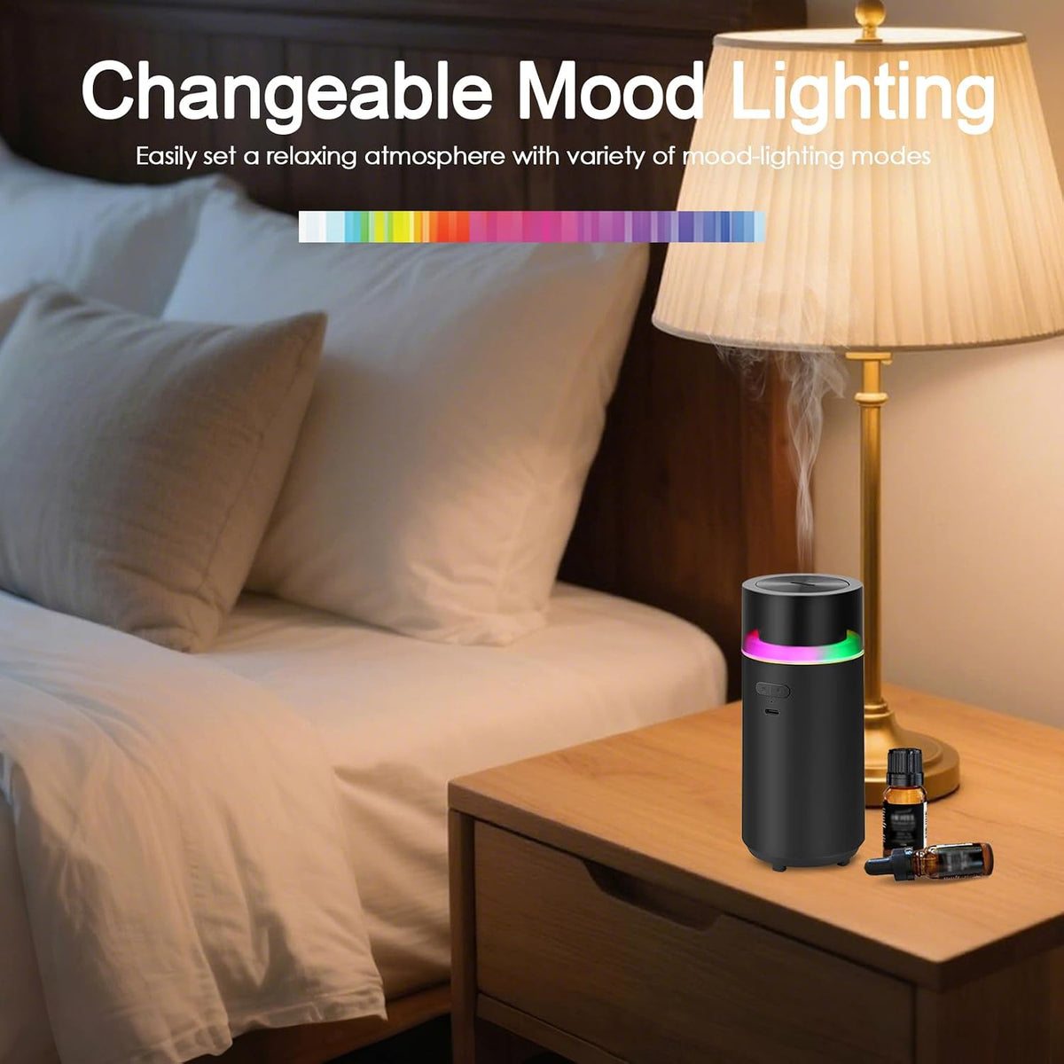 HODEMI Portable Smart Essential Oil Diffuser,Cold Mist Car Air Freshener Aromatherapy Diffuser with 10 LED Lights,Built-in Battery,Auto On/Off,4/8 Timer Modes,for Home Office and Travel (Black)