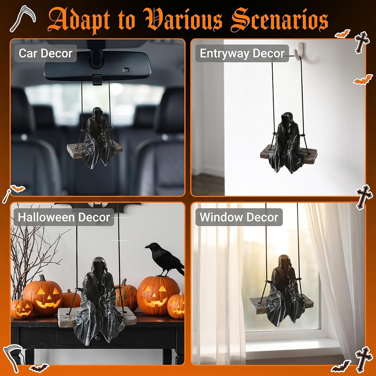 Grim Reaper Car Hanging Ornament Halloween Car Rear View Mirror Accessories