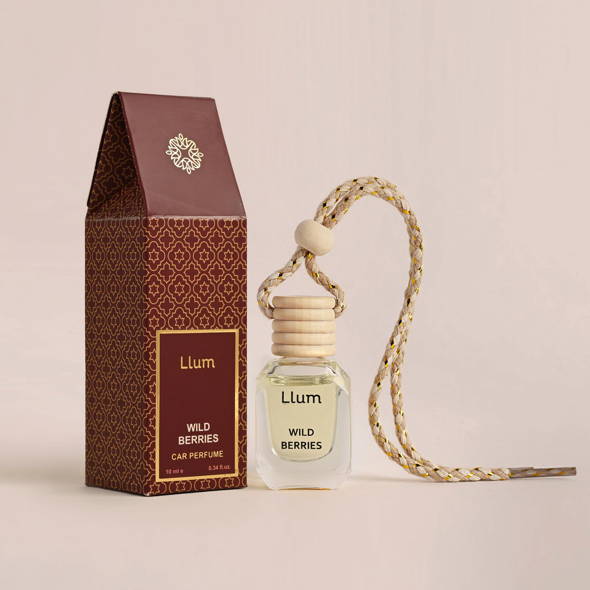 Llum Amber Vanilla Hanging Car Air Freshener – Luxury Automotive Perfume Diffuser 10ml (0.34 fl oz), Long-Lasting Fragrance, Alcohol-Free Non-Toxic Car Scent, Glass Bottle With Wood Cap