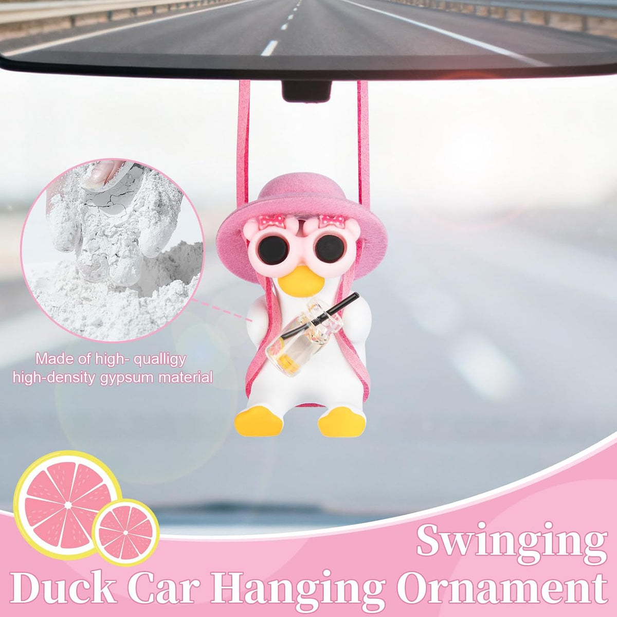 Swinging Duck Car Hanging Ornament, Pink Car Rear View Mirror Accessories