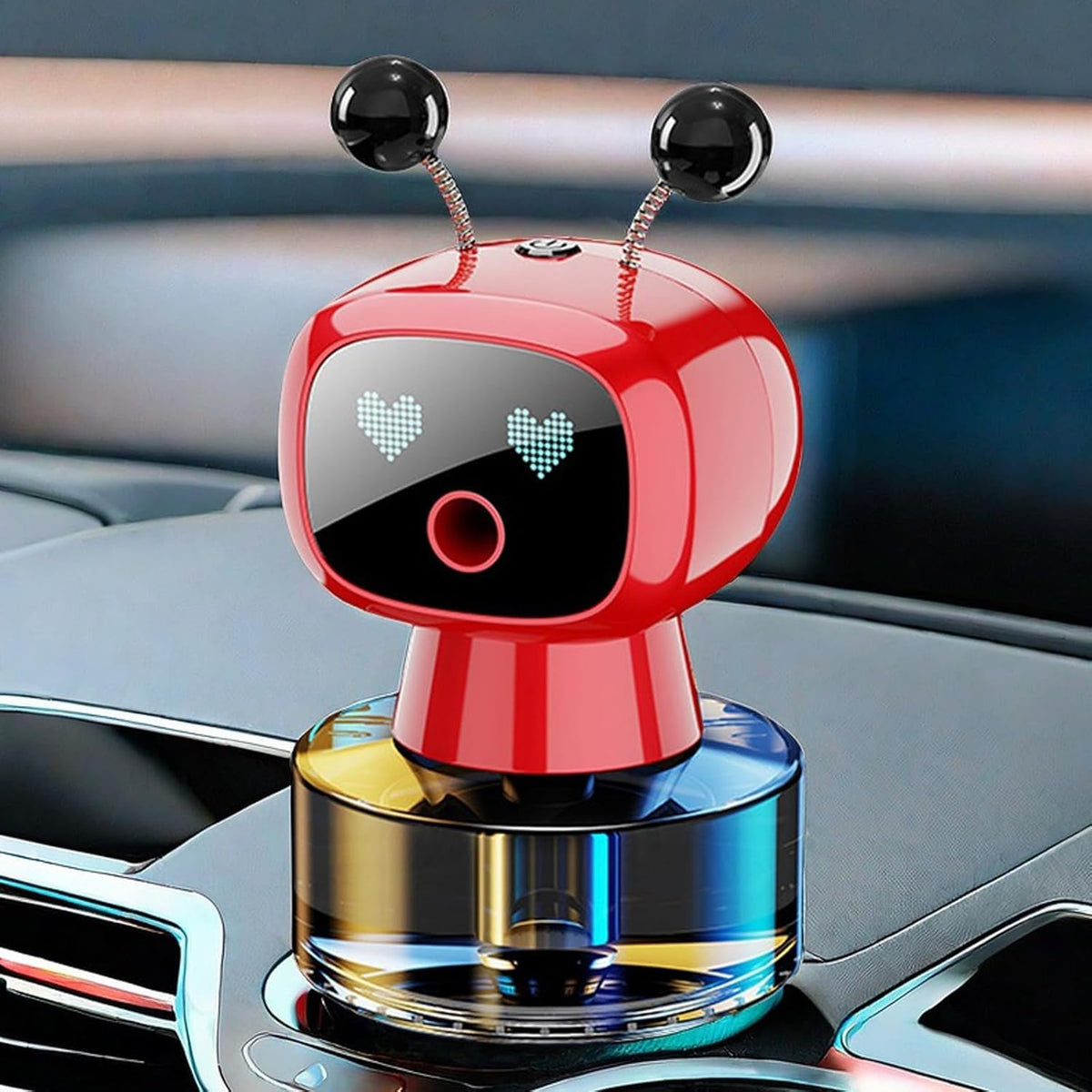 Robot Intelligent Aromatherapy Machine, Smart Cute Robot Car Air Freshener - Fine Spray/Fillable/Four-Gear Adjustment/Vibration Sensing/On-Off/Large Capacity Long-Lasting Fragrance/Black-V2(Cologne)