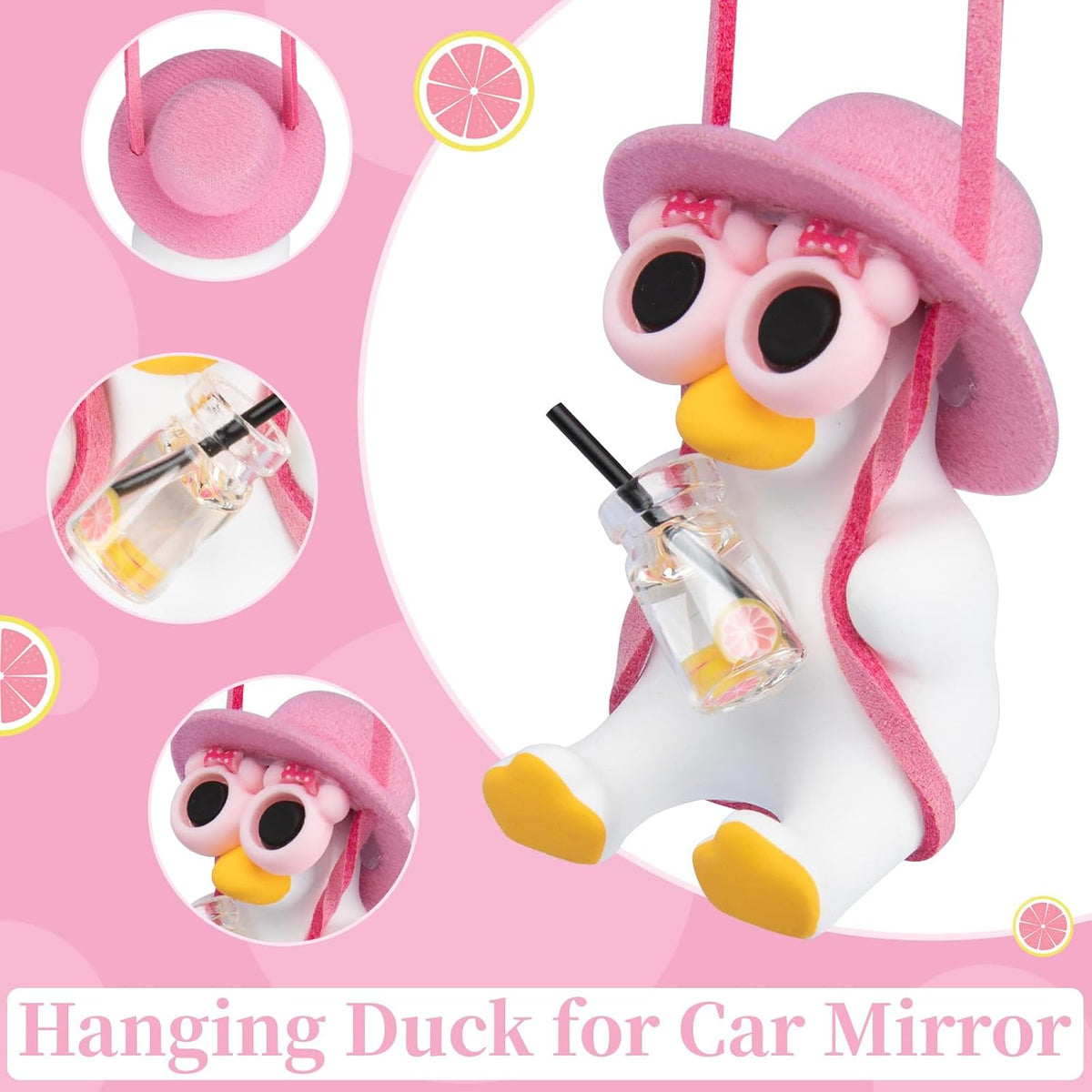 Swinging Duck Car Hanging Ornament, Pink Car Rear View Mirror Accessories
