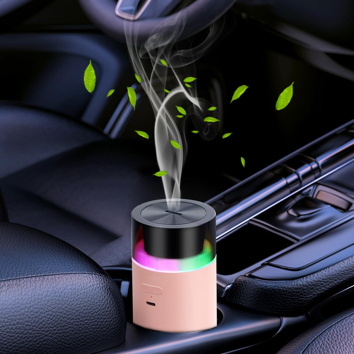 HODEMI Portable Smart Essential Oil Diffuser,Cold Mist Car Air Freshener Aromatherapy Diffuser with 10 LED Lights,Built-in Battery,Auto On/Off,4/8 Timer Modes,for Home Office and Travel (Black)
