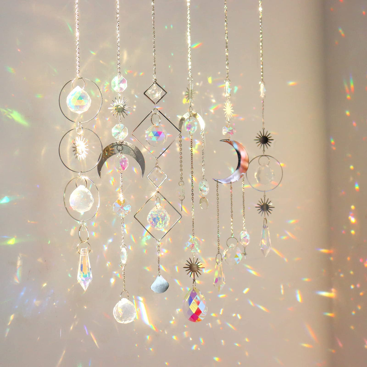 6Pieces Colorful Crystals Suncatcher Hanging Sun Catcher with Chain
