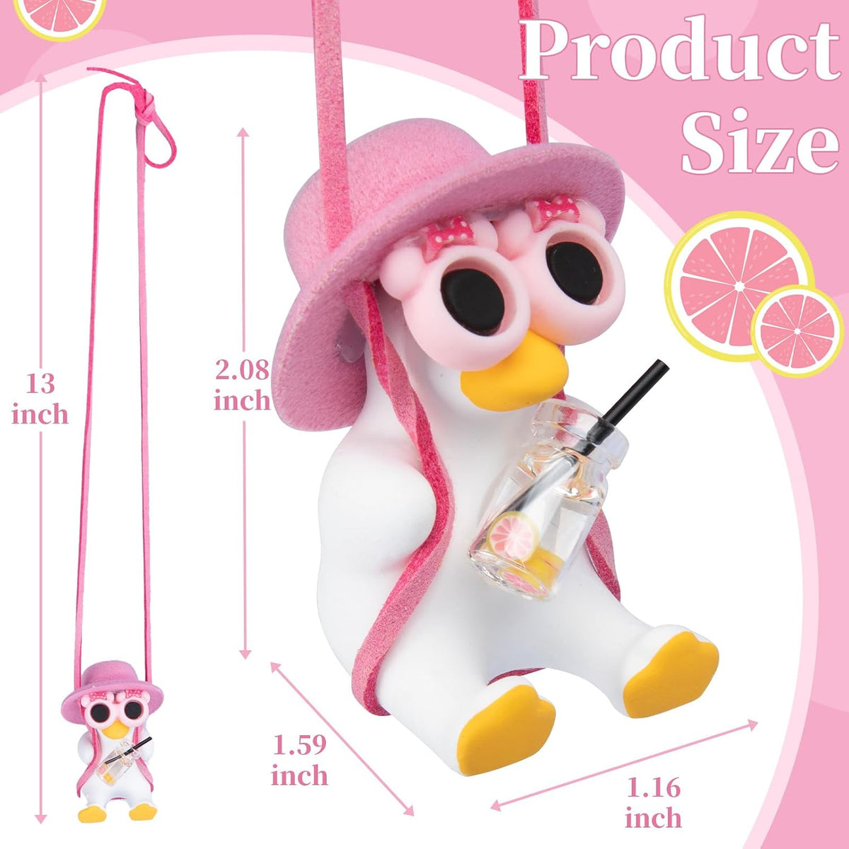Swinging Duck Car Hanging Ornament, Pink Car Rear View Mirror Accessories