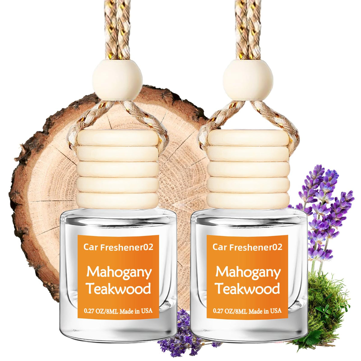 Hanging Car Air Freshener, Long Lasting Essential Oil Diffuser, Non-Toxic New Car Scent, Cute Car Fresheners for Women, 2 Pack Made in USA
