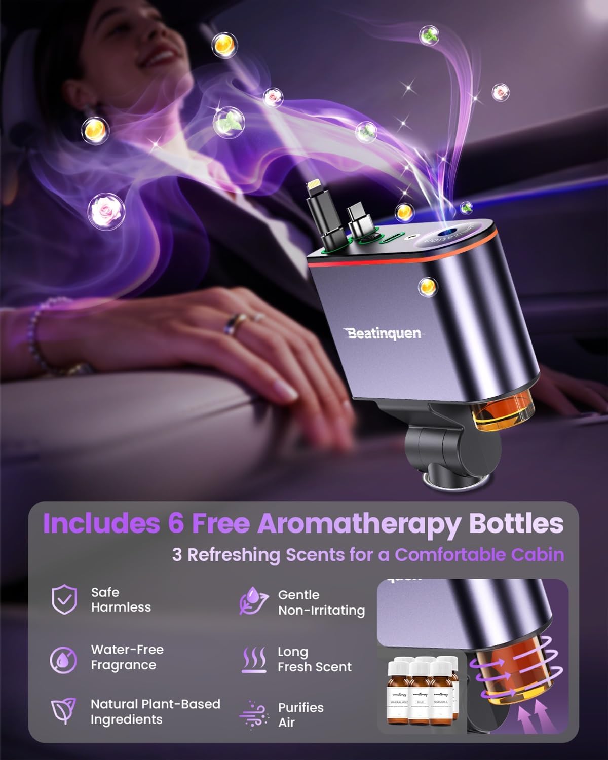 5 in 1 Retractable Car Charger USB C, Car Phone Charger for Dual Cables
