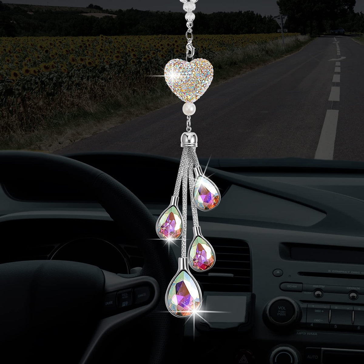Frienda Bling Car Rearview Mirror Charm, 9.8 Inch, White