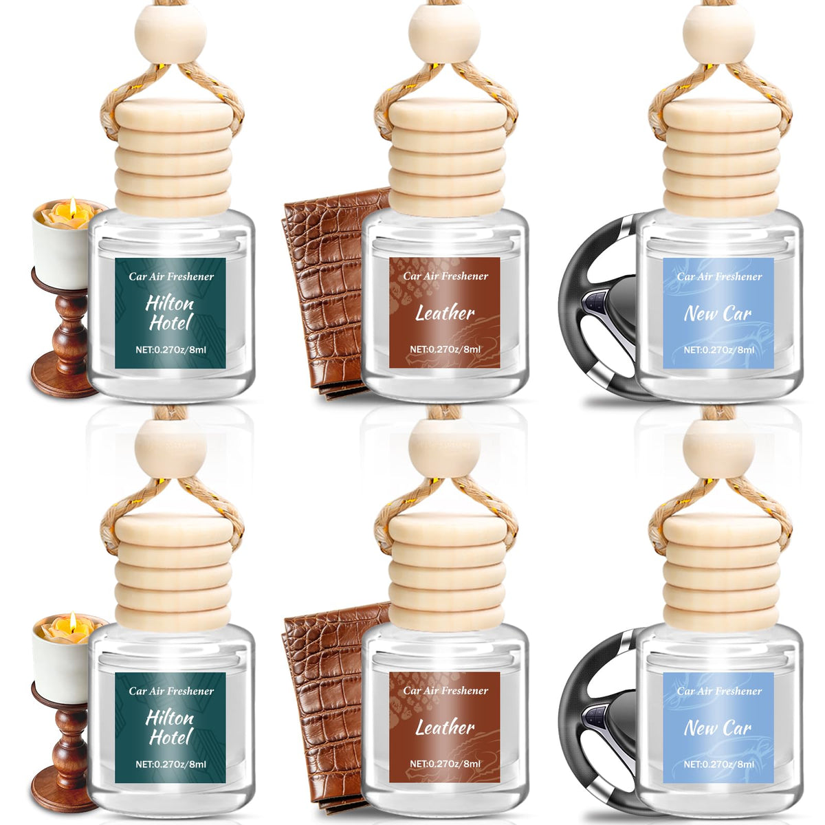 Car Air Freshener 6 Pack, Vanilla Cream,Mahogany & Lavender