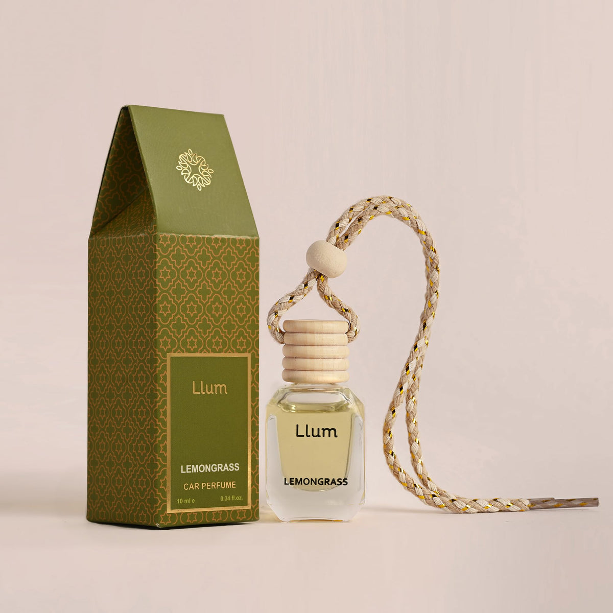 Llum Amber Vanilla Hanging Car Air Freshener – Luxury Automotive Perfume Diffuser 10ml (0.34 fl oz), Long-Lasting Fragrance, Alcohol-Free Non-Toxic Car Scent, Glass Bottle With Wood Cap