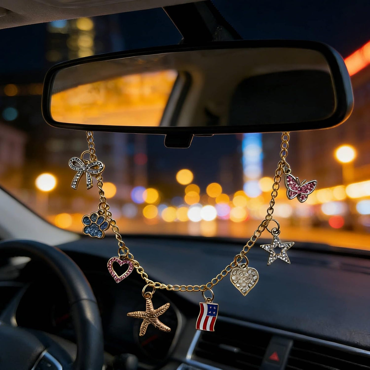 Car Rearview Mirror Charm Gold Hanging Cross Western Cowgirl Ornament