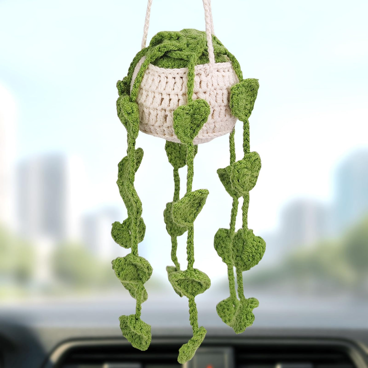 Crochet Strawberry and Flower Car Hanging Ornaments, Cute Aesthetic Rearview Mirror Hanging Accessories for Women and Girls, Handmade Polyester Fiber Car Decor 2-Pack