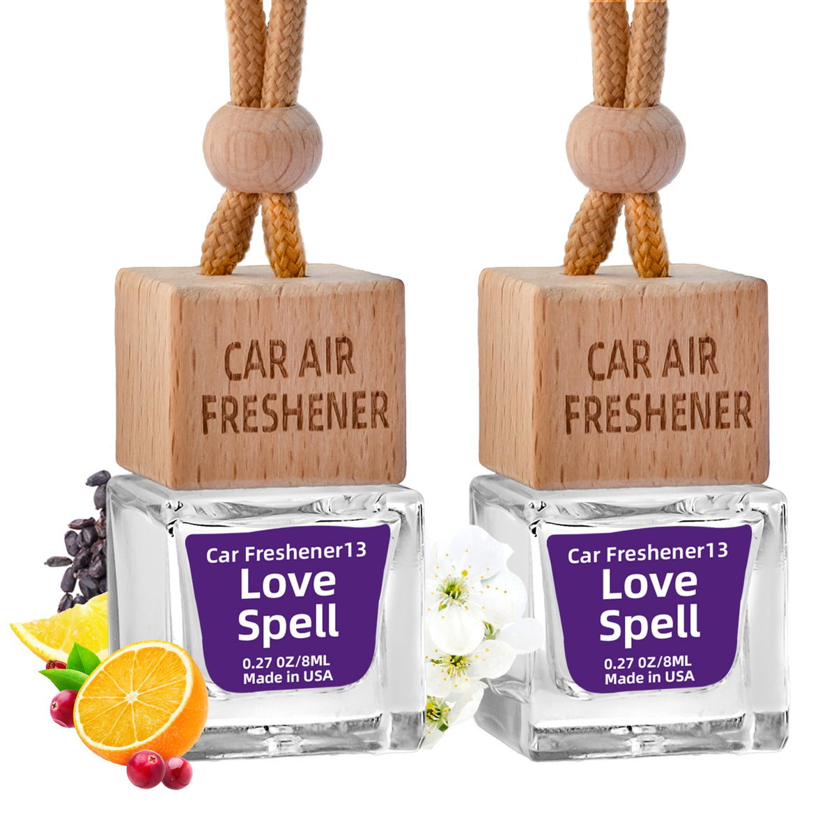 Car Air Freshener Hanging Diffuser – Long-Lasting Essential Oil Scent (Up to 60 Days) – Non-Toxic & Eco-Friendly – 2-Pack Auto Fresheners Made in USA