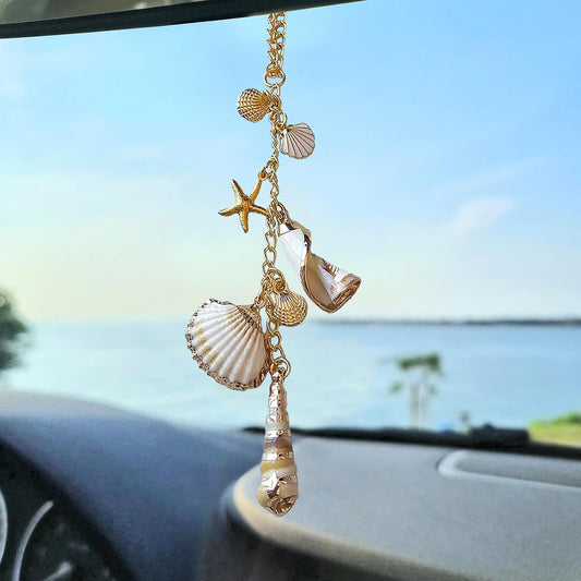 Sea Shells Car Decor,Coastal Hanging Rear View Mirror Charm Accessories