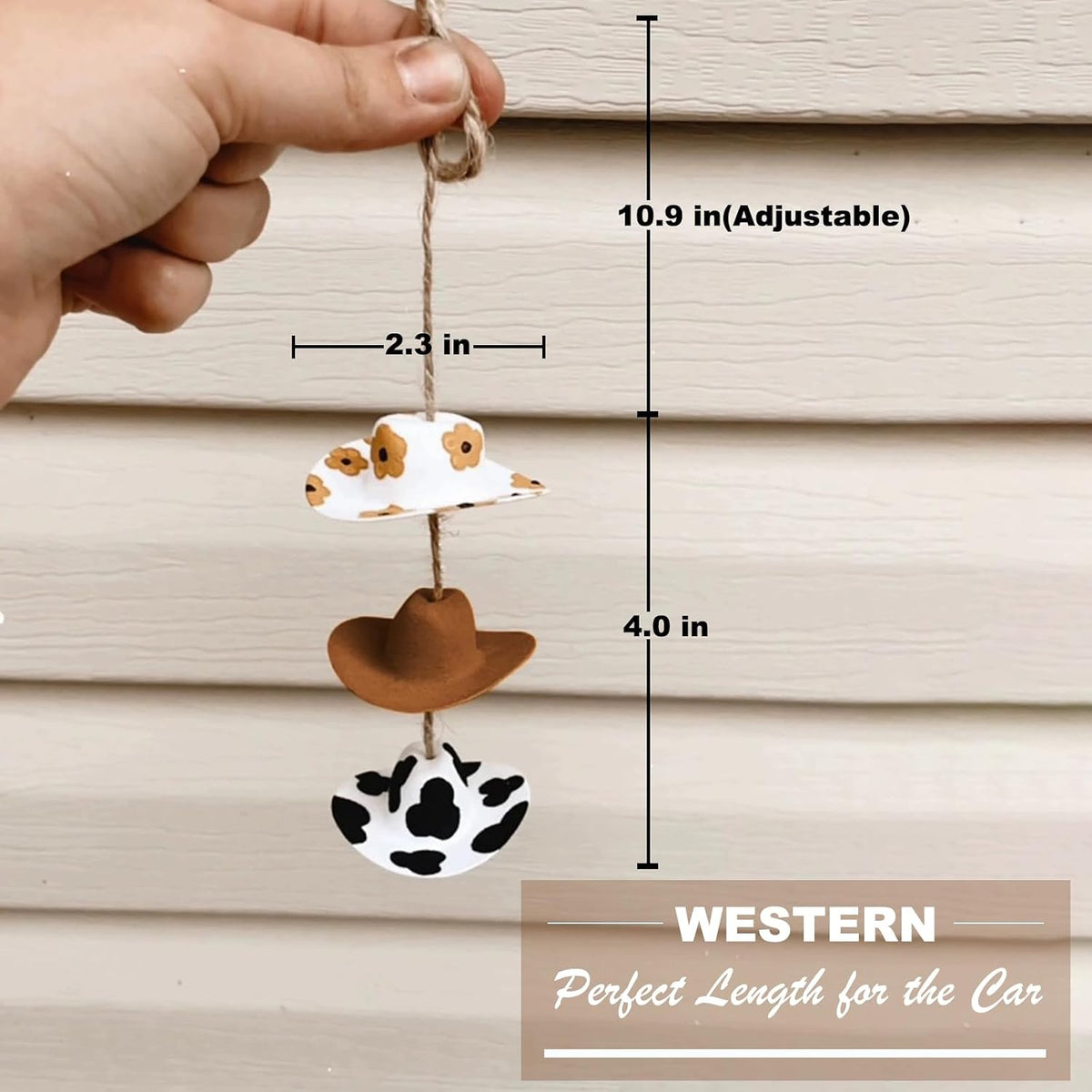 Cowboy Hat Car Charm,Cow Print Decor Rear View Mirror Hanging Accessories