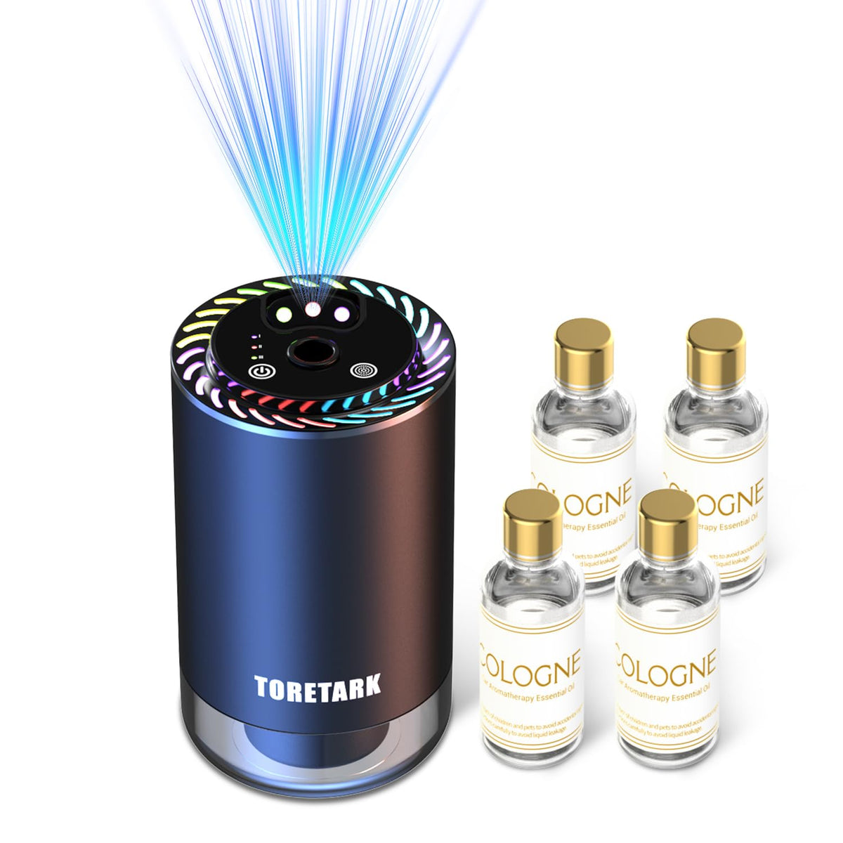 Smart Car Air Freshener with Star Light & 100ml Diffusers Oil Refills, Auto On/Off Aroma Diffuser, 3 Adjustable Mist Modes Rechargeable Aromatizante para Carro - Car Diffuser（Cologne+Ocean）