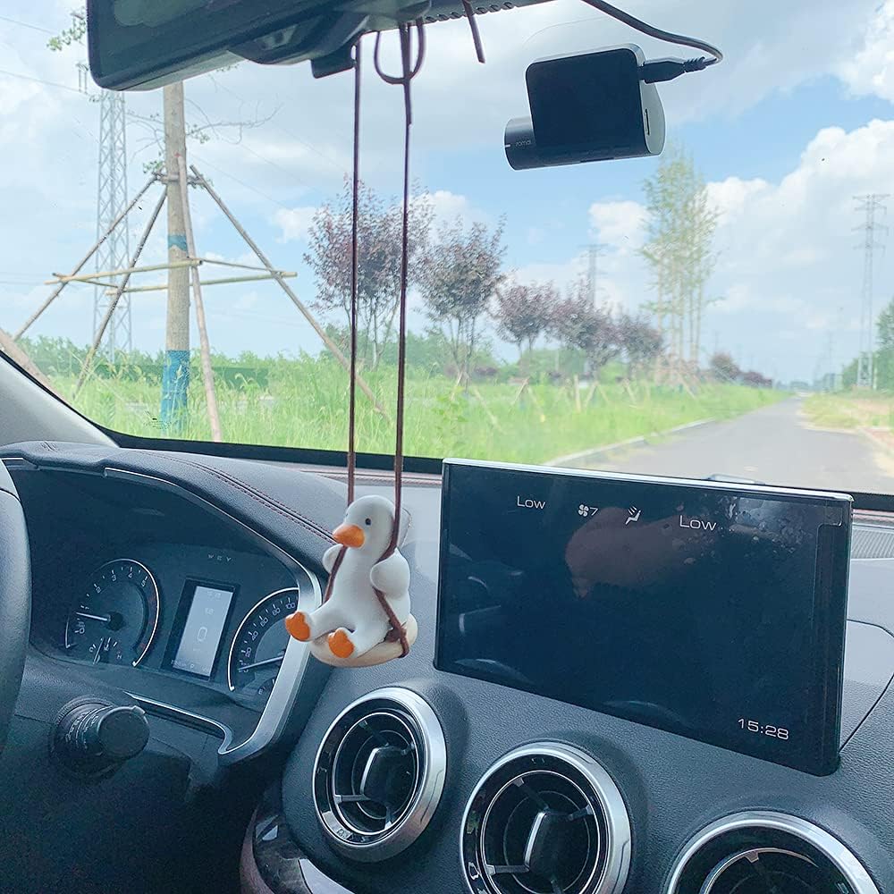 Car Rearview Mirror Hanging Accessories, Cute Swinging Duck Car Interior Ornament Mirrors Funny Decoration