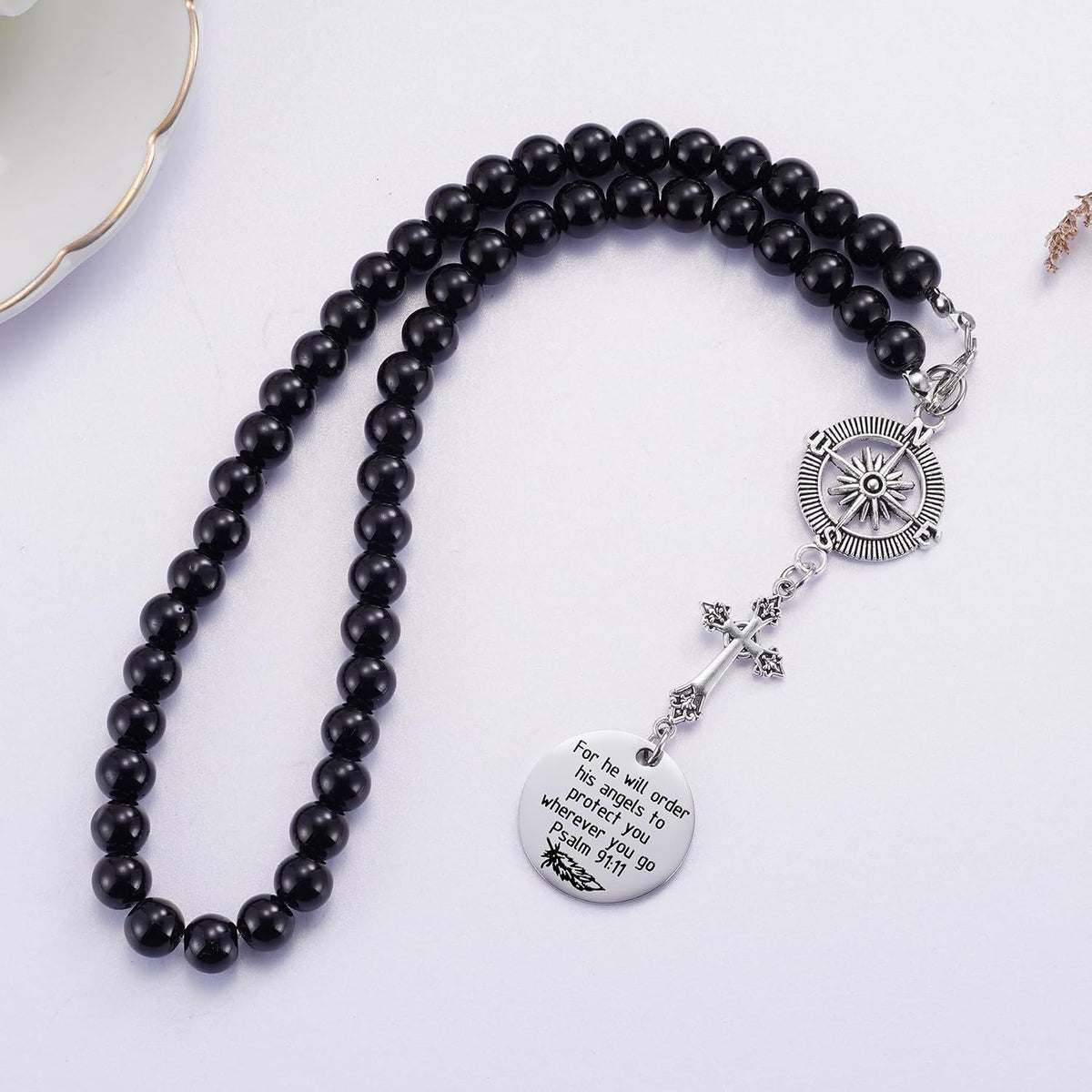 Ralukiia Cross Car Charm, for He Will Order His Angels to Protect You Wherever You Will Go, Rear View Mirror Car Charm, Psalm 91:11, Bible Verse, Religious Gifts for Women