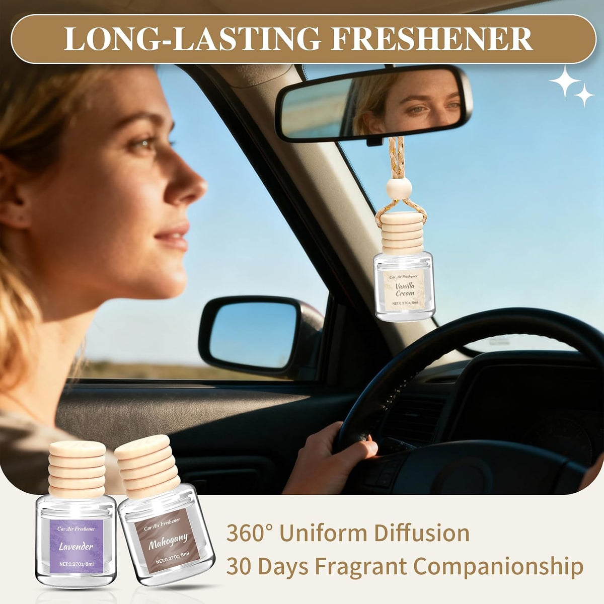 Car Air Freshener 6 Pack, Vanilla Cream,Mahogany & Lavender