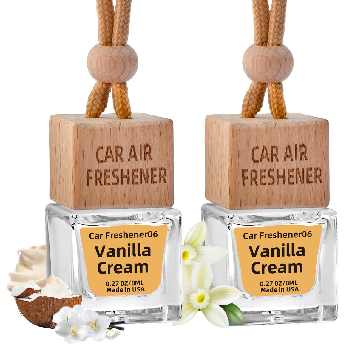 Car Air Freshener Hanging Diffuser – Long-Lasting Essential Oil Scent (Up to 60 Days) – Non-Toxic & Eco-Friendly – 2-Pack Auto Fresheners Made in USA