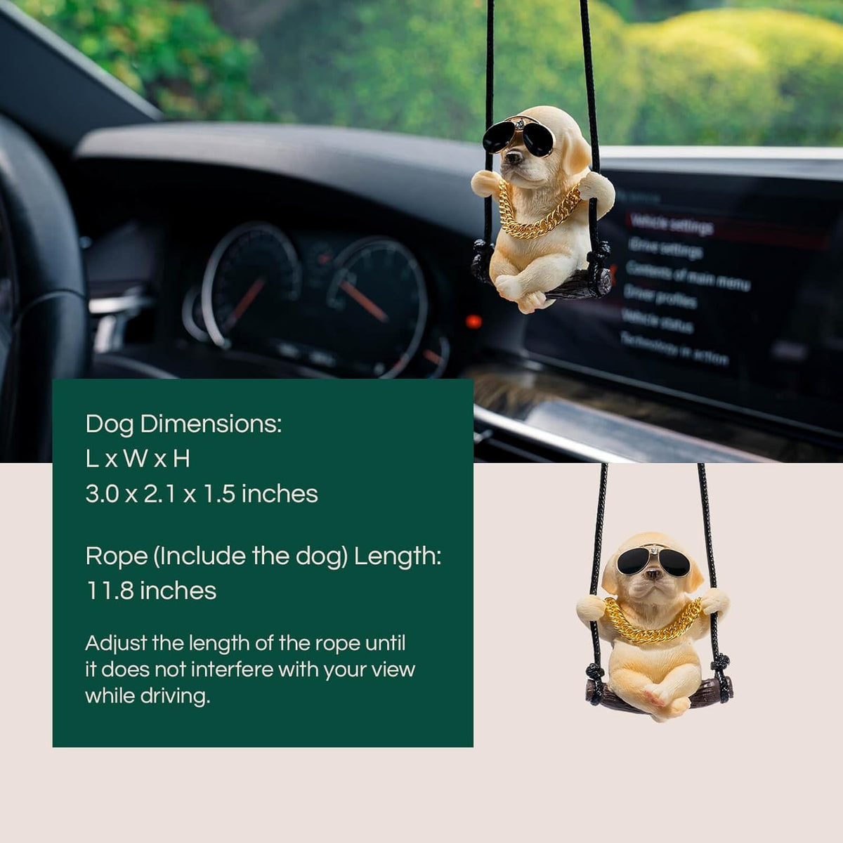 Floruit Labrador Retriever Car Mirror Hanging Accessories Cute Swinging Dog Rear View Mirror Accessories for Men & Women(Yellow)