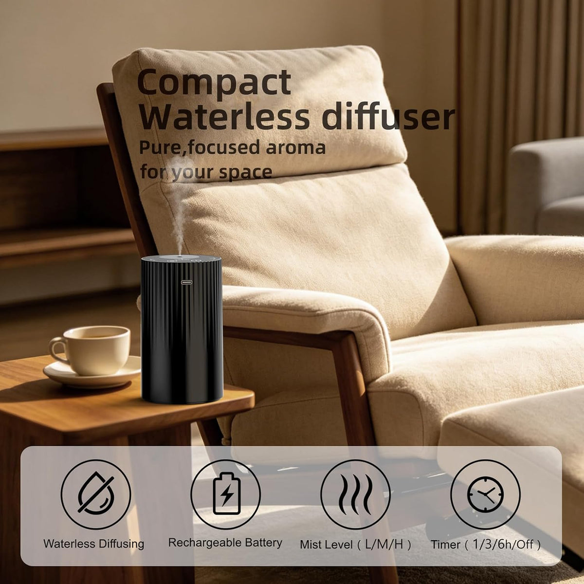 Waterless Diffuser for Essential Oil, Portable Scent Diffuser for Home, Car