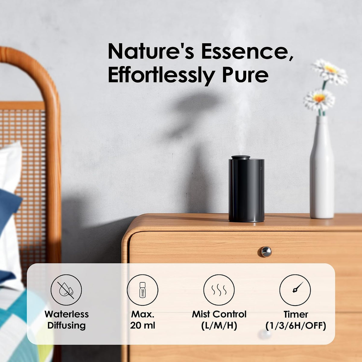 Airversa AN6 Waterless Essential Oil Diffuser Starter Kit, Black