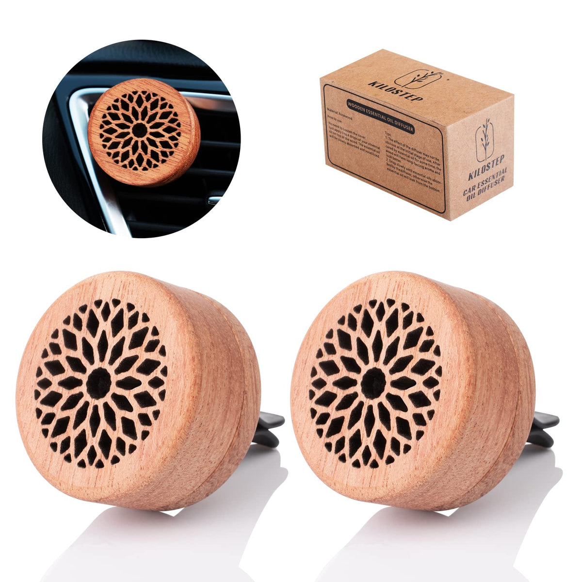Essential Oil Car Diffuser, 2 PCS Car Aromatherapy Wood Diffuser with Vent Clip