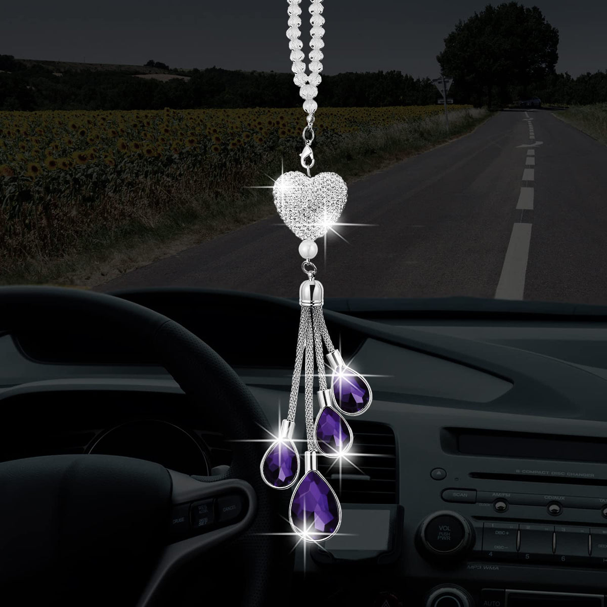 Frienda Bling Car Rearview Mirror Charm, 9.8 Inch, White