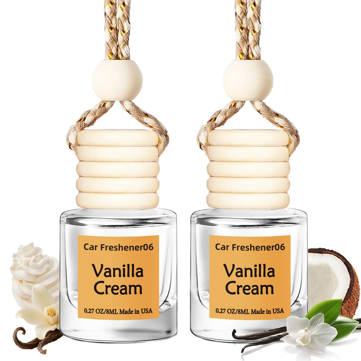 Hanging Car Air Freshener, Long Lasting Essential Oil Diffuser, Non-Toxic New Car Scent, Cute Car Fresheners for Women, 2 Pack Made in USA