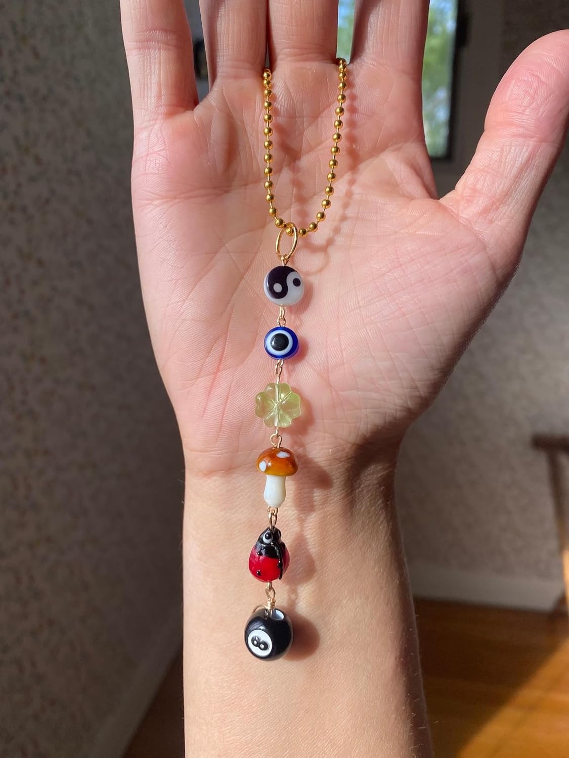 Evil Eye Car Hanging Charm,Rear View Mirror Accessories,Boho Mushroom Decor