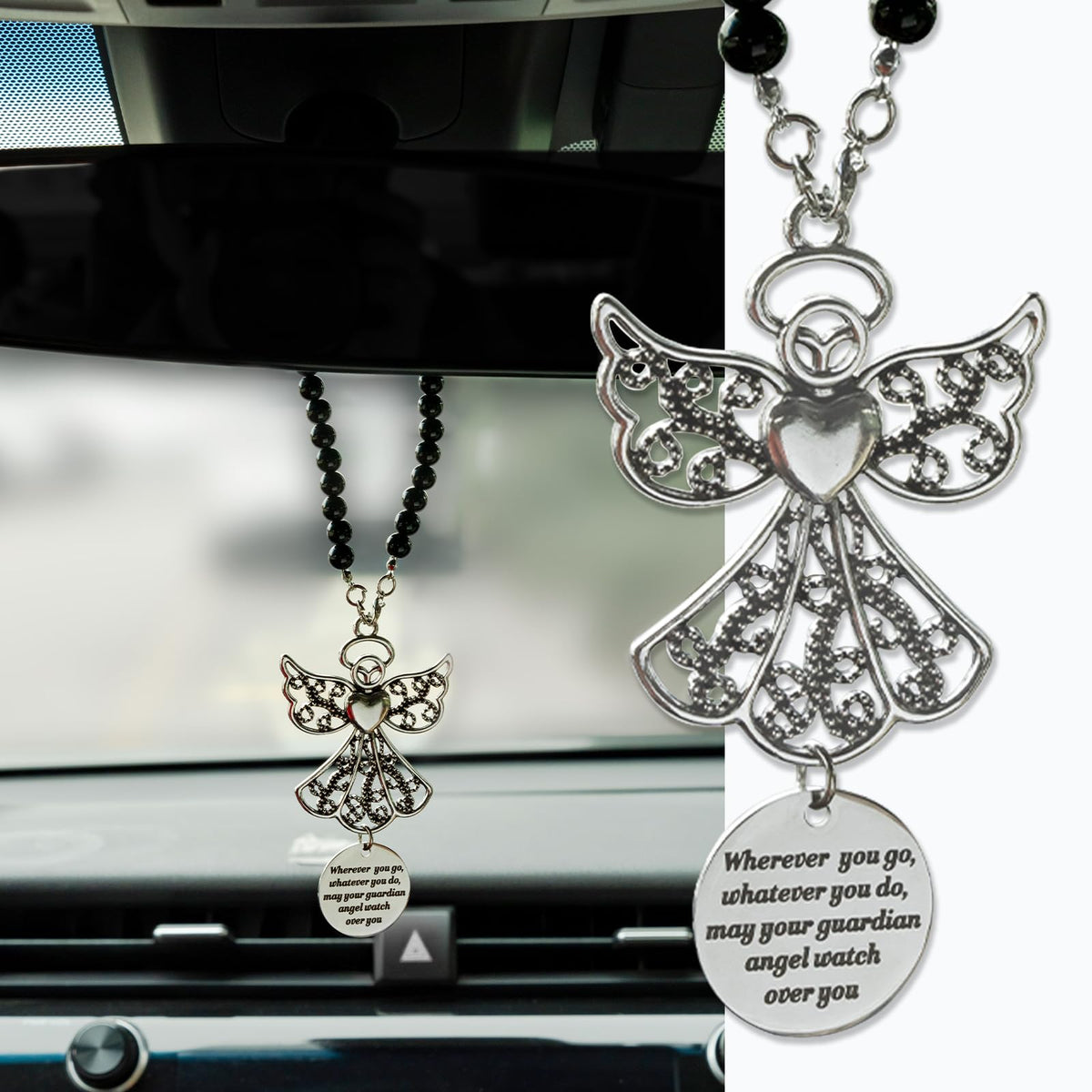 Rislobx Angel Wings Hanging Ornaments for Car Rear View Mirror, Metal Guardian Angel Wings Car Charm Pendant Rear View Mirror Hanger Decor for Lover Family Christian Gifts