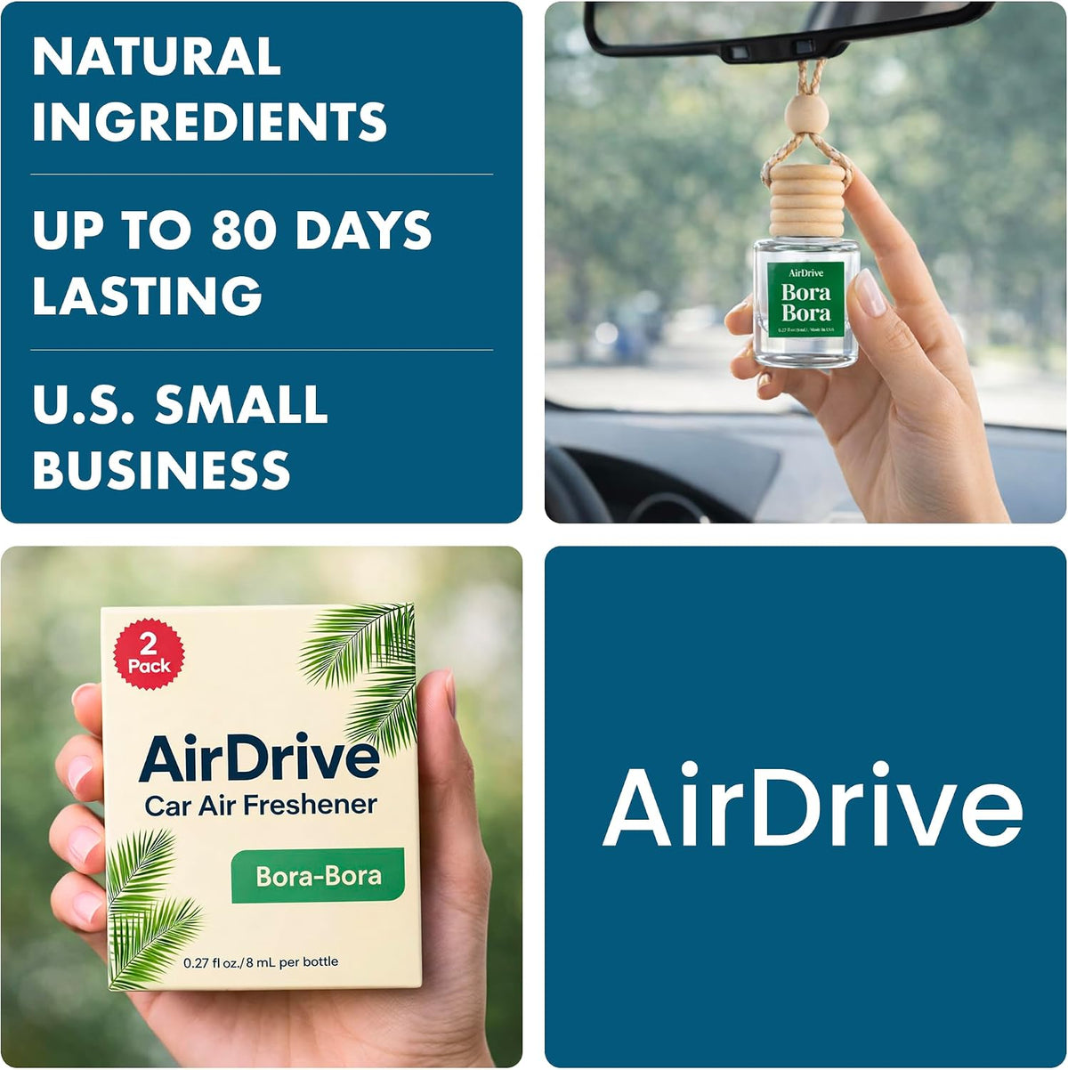 Car Air Freshener Tropical Bora-Bora 2 Pack Coconut Hanging Air Freshener Diffuser, Cute Car Accessories Air Freshner for Women & Men Gift Non-Toxic Car Scent Long Lasting Oil Diffuser Made in USA